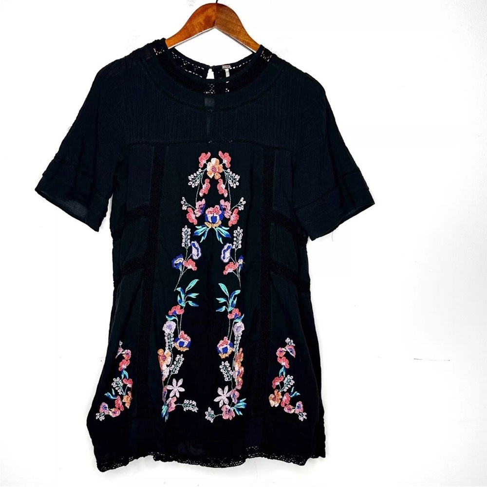 Free People Perfectly Victorian Black Embroidered Dress Short Sleeve - Picture 9 of 14